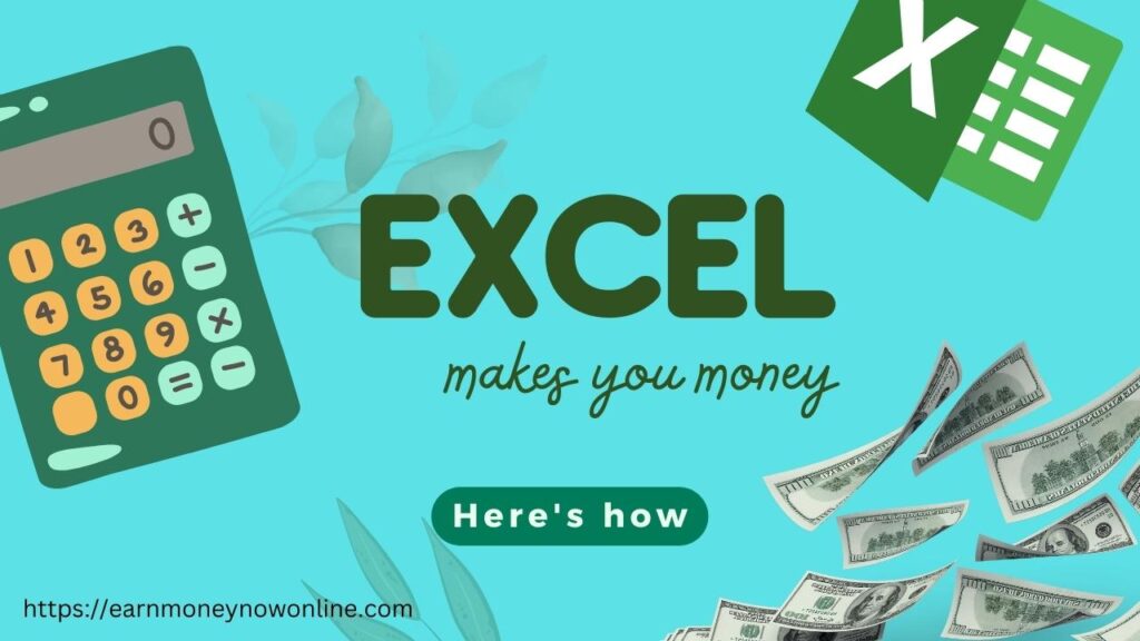 Illustration showcasing various ways to make money with Microsoft Excel, including freelancing, data entry jobs, financial analysis, automation projects, consulting services, VBA programming, online courses, template creation, and tutoring