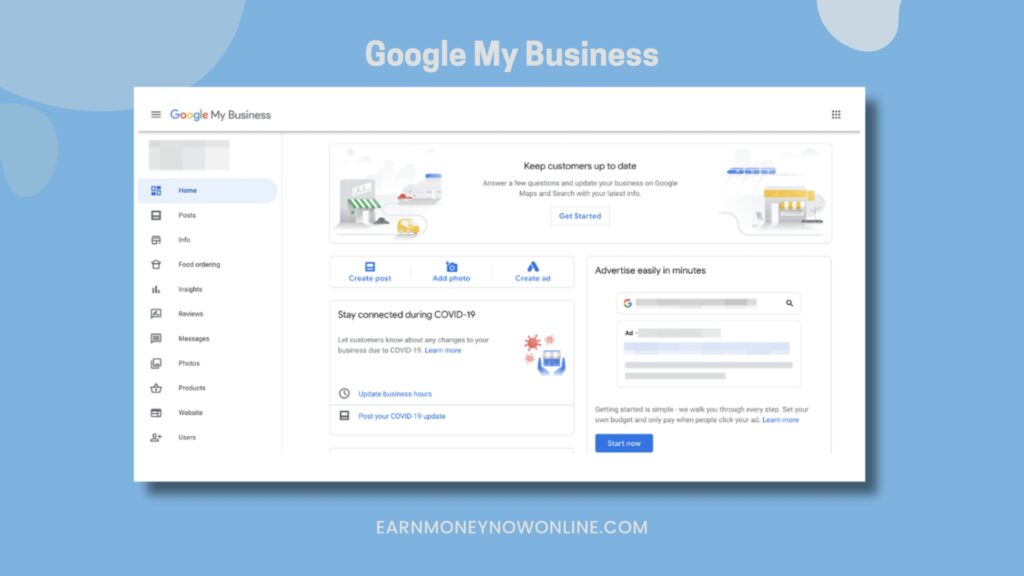 Google My Business earnmoneynowonline.com